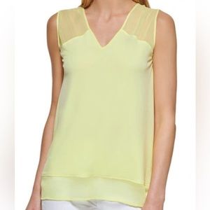 NWT DKNY Mixed Media V-Neck Sleeveless Top in Limoncello